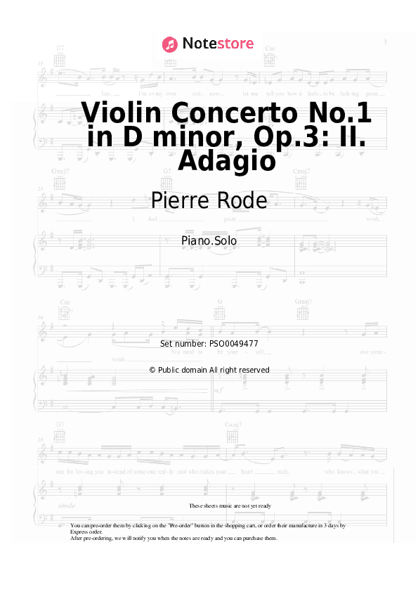 Violin Concerto No.1 in D minor, Op.3: II. Adagio - Pierre Rode Piano Sheet Music - Piano.Solo