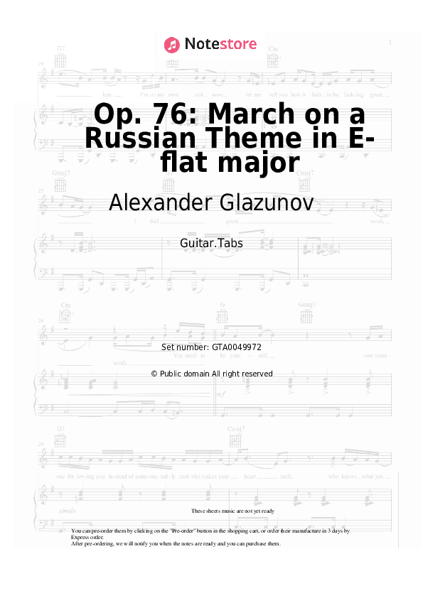 Op. 76: March on a Russian Theme in E-flat major - Alexander Glazunov Tabs - Guitar.Tabs