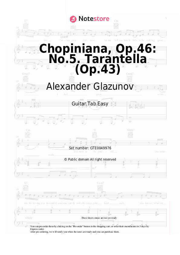 Chopiniana, Op.46: No.5. Tarantella (Op.43) - Alexander Glazunov Tabs Easy - Guitar.Tab.Easy