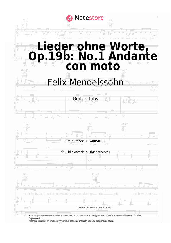 Lieder ohne Worte, Op.19b: No.1 Andante con moto - Felix Mendelssohn Tabs - Guitar.Tabs
