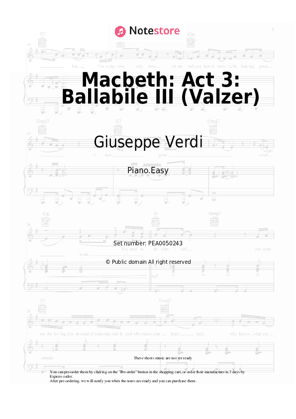 Macbeth: Act 3: Ballabile III (Valzer) - Giuseppe Verdi Piano Sheet Music Easy - Piano.Easy