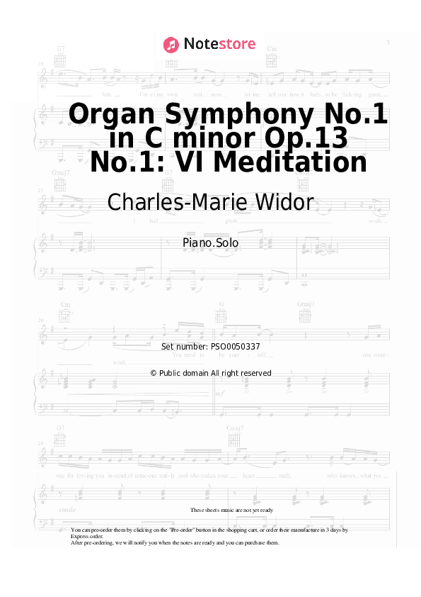 Organ Symphony No.1 in C minor Op.13 No.1: VI Meditation - Charles-Marie Widor Piano Sheet Music - Piano.Solo