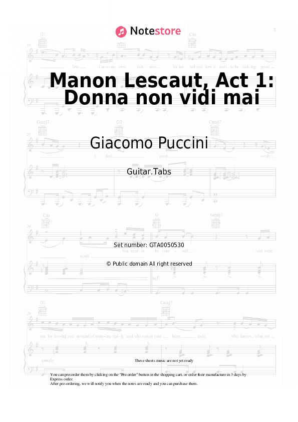 Manon Lescaut, Act 1: Donna non vidi mai - Giacomo Puccini Tabs - Guitar.Tabs