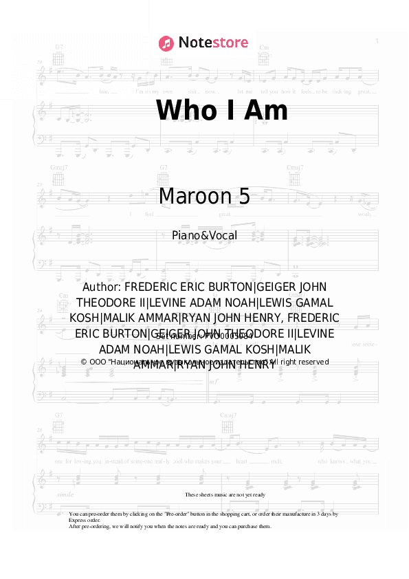 Who I Am - Maroon 5, LunchMoney Lewis Piano Sheet Music with the Voice part - Piano&Vocal