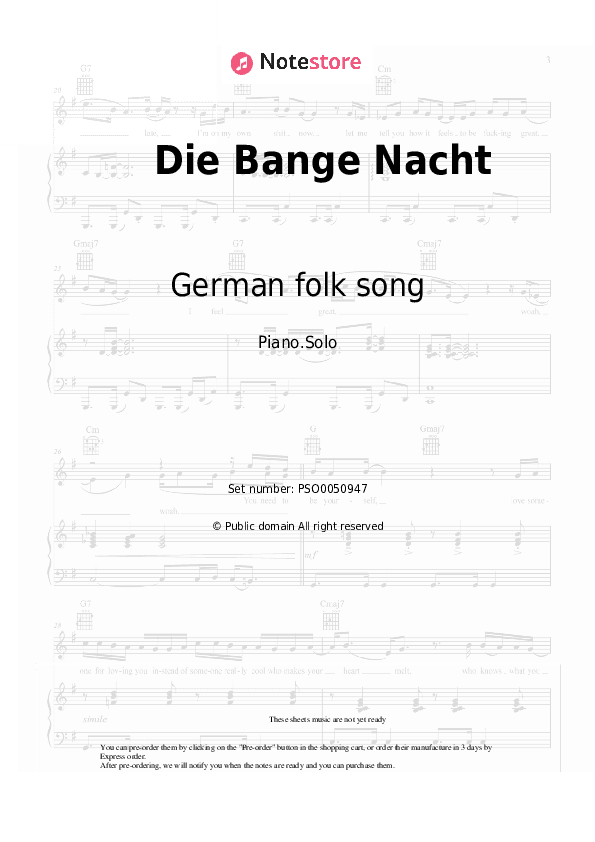 Die Bange Nacht - German folk song Piano Sheet Music - Piano.Solo