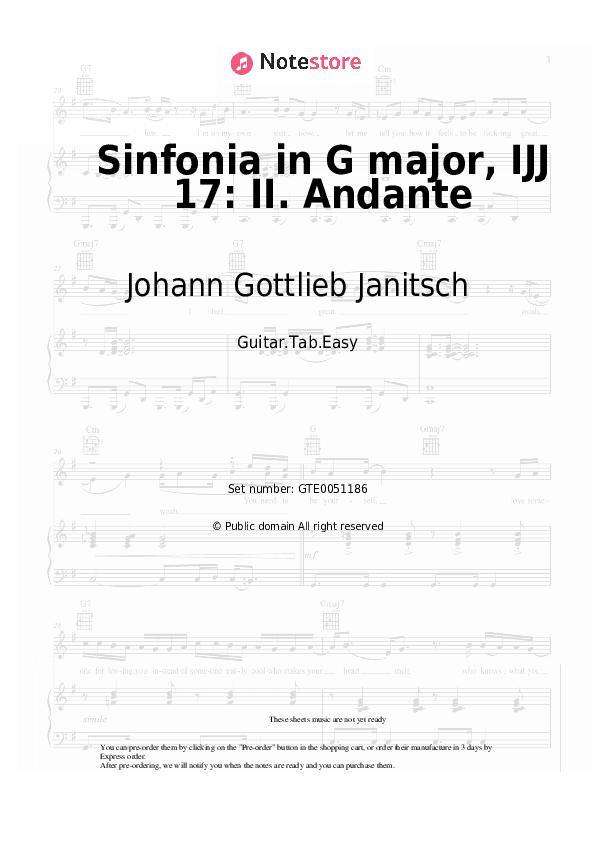 Sinfonia in G major, IJJ 17: II. Andante - Johann Gottlieb Janitsch Tabs Easy - Guitar.Tab.Easy