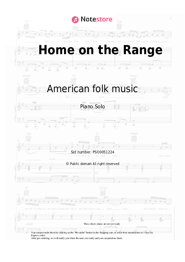Home on the Range - American folk music, Western music Piano Sheet Music - Piano.Solo