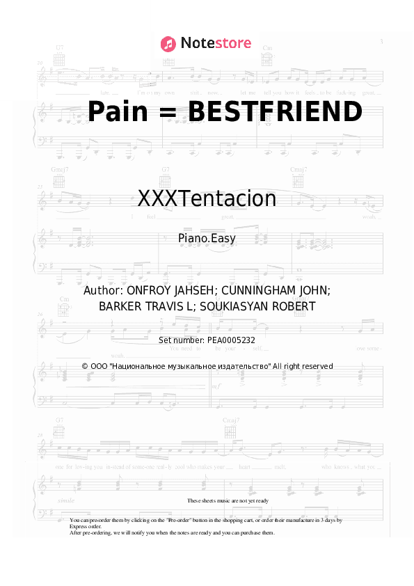 Pain = BESTFRIEND - XXXTentacion, Travis Barker Piano Sheet Music Easy - Piano.Easy