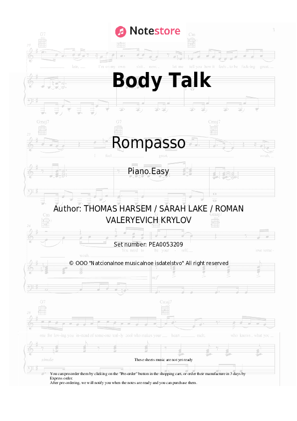 Body Talk - Rompasso Piano Sheet Music Easy - Piano.Easy
