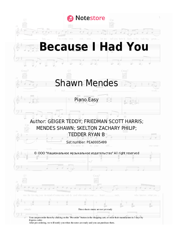 Because I Had You - Shawn Mendes Piano Sheet Music Easy - Piano.Easy