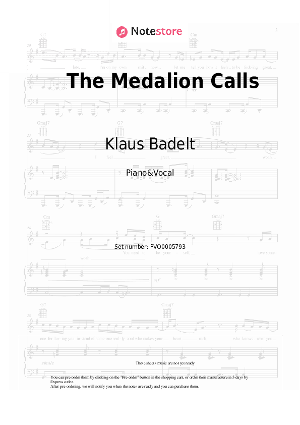 The Medalion Calls - Klaus Badelt Piano Sheet Music with the Voice part - Piano&Vocal