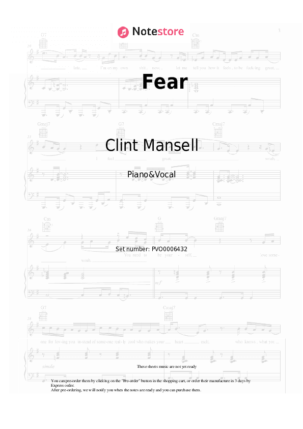 Fear - Clint Mansell, Kronos Quartet Piano Sheet Music with the Voice part - Piano&Vocal