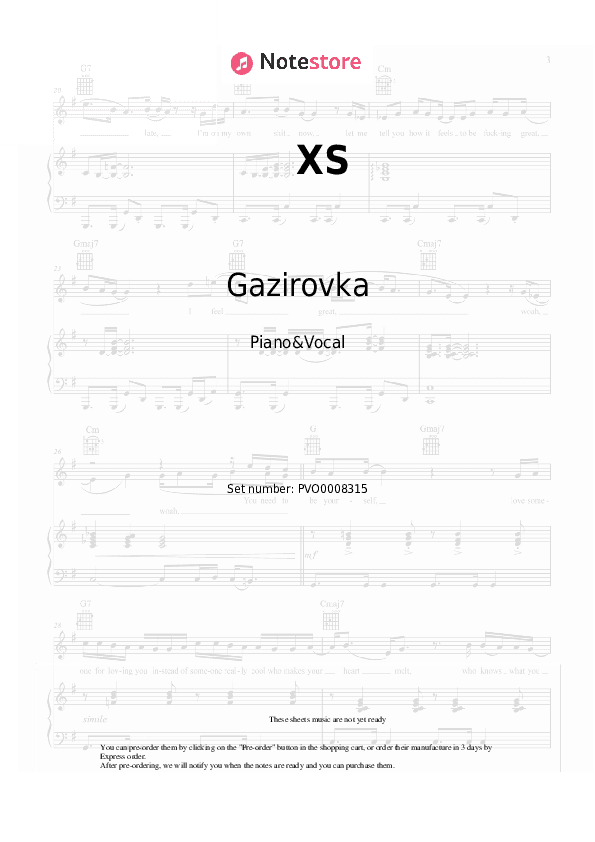 XS - Gazirovka Piano Sheet Music with the Voice part - Piano&Vocal