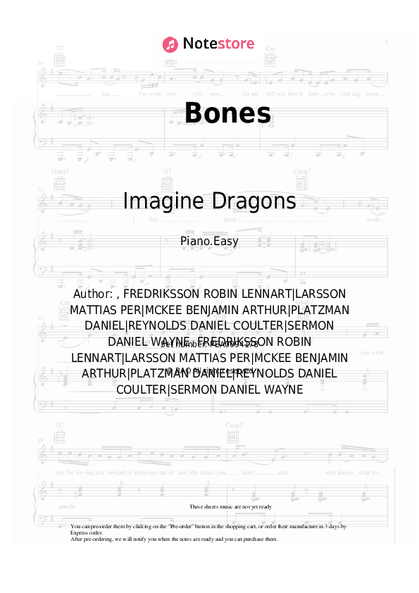 Bones - Imagine Dragons Piano Sheet Music Easy - Piano.Easy