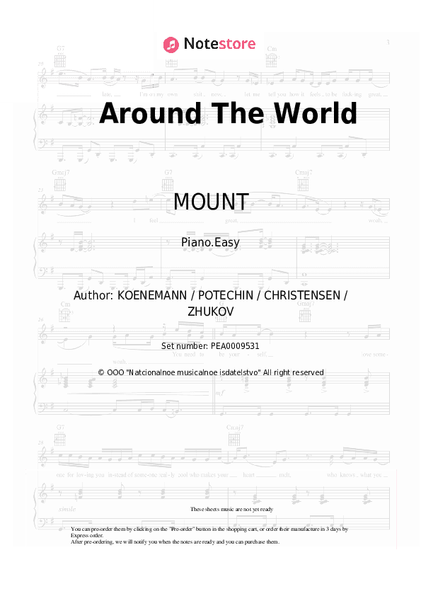 Around The World - MOUNT, Noize Generation Piano Sheet Music Easy - Piano.Easy