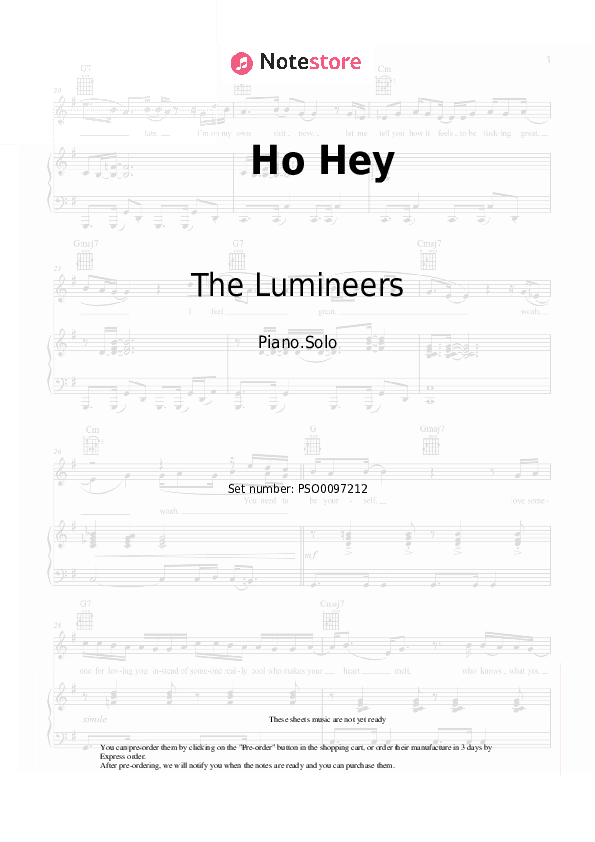 Ho Hey - The Lumineers Piano Sheet Music - Piano.Solo