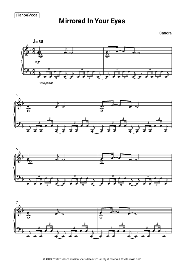 Mirrored In Your Eyes - Sandra Piano Sheet Music with the Voice part - Piano&Vocal