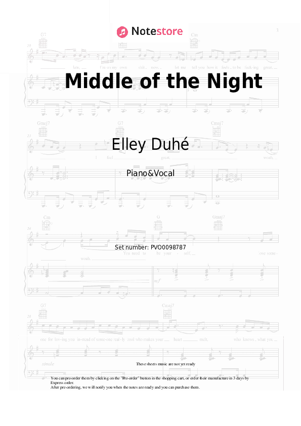Middle of the Night - Elley Duhé Piano Sheet Music with the Voice part - Piano&Vocal