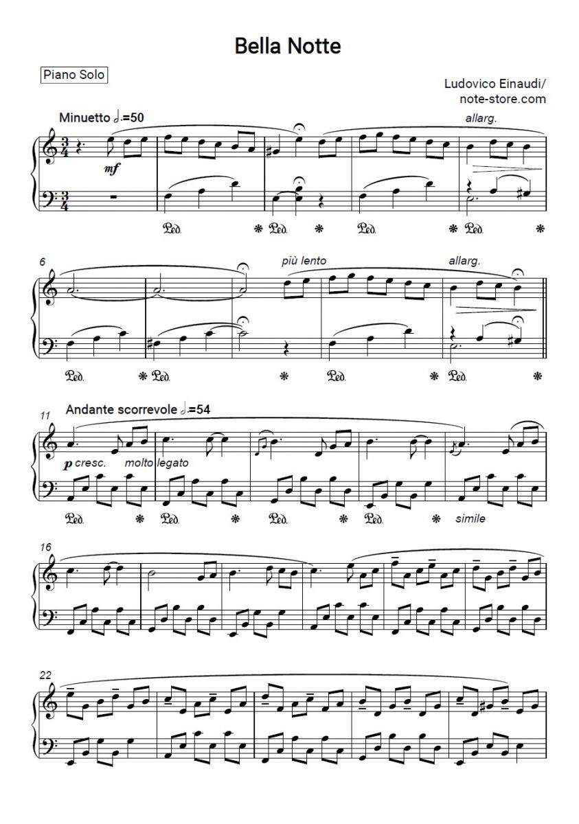 Bella Notte - Ludovico Einaudi Piano Sheet Music - Piano.Solo