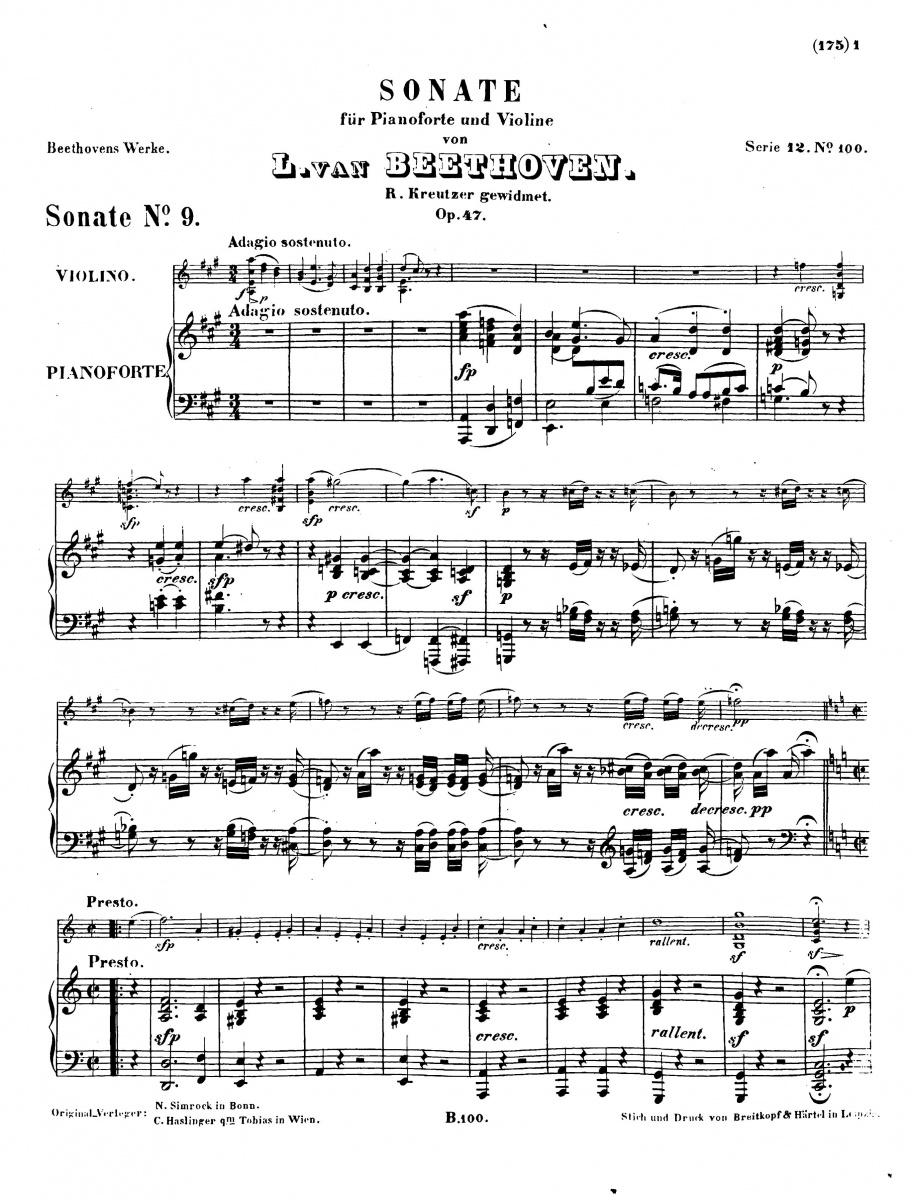 The Violin Sonata No. 9, Op. 47 - Ludwig van Beethoven Piano Sheet Music - Piano.Solo