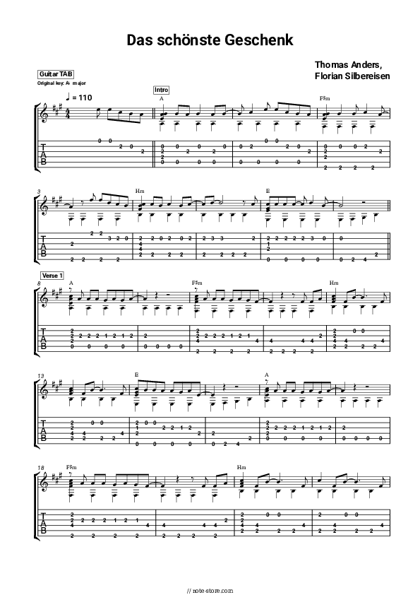Das schönste Geschenk - Thomas Anders, Florian Silbereisen Tabs - Guitar.Tabs