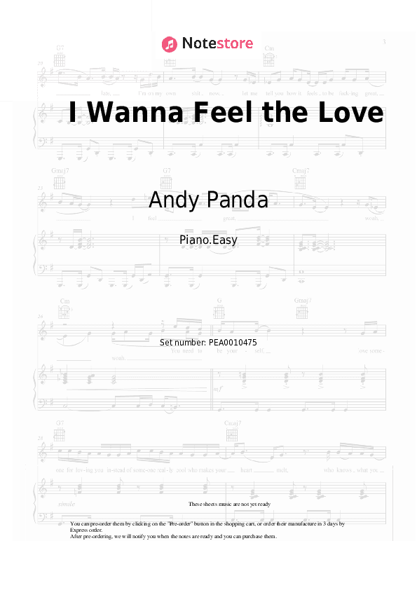 I Wanna Feel the Love - Andy Panda, Castle Piano Sheet Music Easy - Piano.Easy