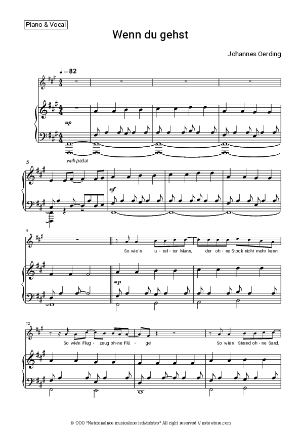 Wenn du gehst - Johannes Oerding Piano Sheet Music with the Voice part - Piano&Vocal