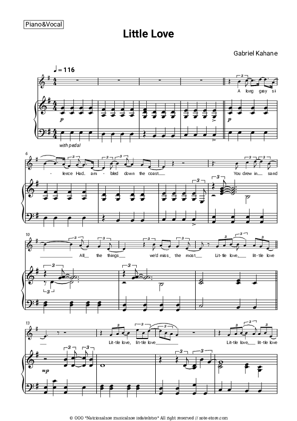 Little Love - Gabriel Kahane Piano Sheet Music with the Voice part - Piano&Vocal