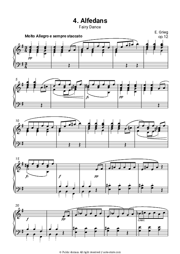 Lyric Pieces, op.12. No. 4 Elves' Dance - Edvard Hagerup Grieg Piano Sheet Music - Piano.Solo