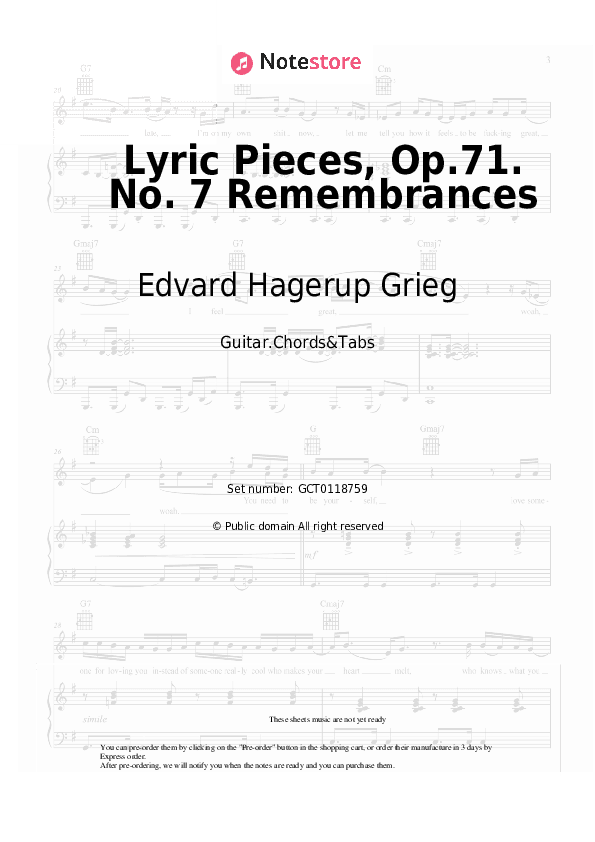 Lyric Pieces, Op.71. No. 7 Remembrances - Edvard Hagerup Grieg Chords and Tabs - Guitar.Chords&Tabs