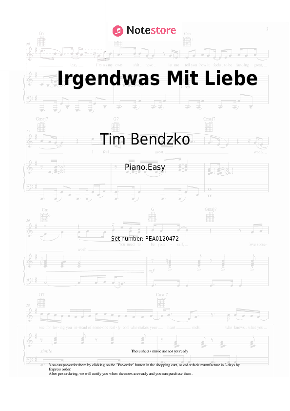 Irgendwas Mit Liebe - Tim Bendzko Piano Sheet Music Easy - Piano.Easy