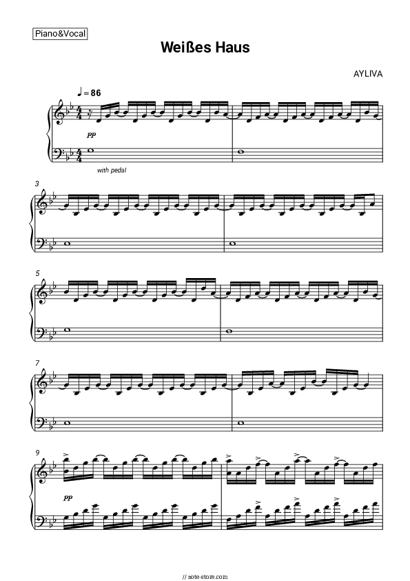 Weißes Haus - AYLIVA Piano Sheet Music with the Voice part - Piano&Vocal