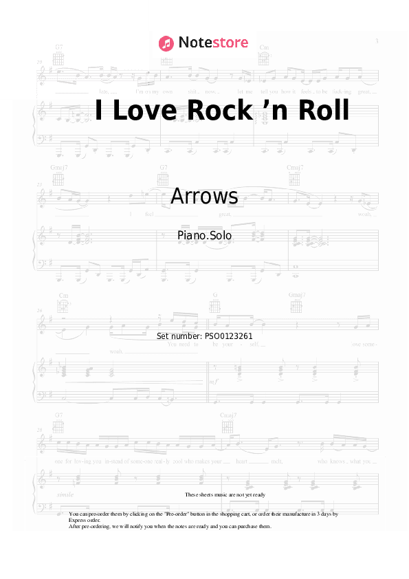 I Love Rock ’n Roll - Arrows Piano Sheet Music - Piano.Solo