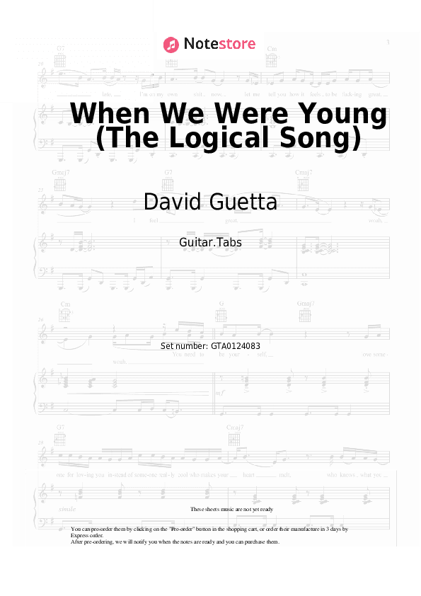 When We Were Young (The Logical Song) - David Guetta, Kim Petras Tabs - Guitar.Tabs