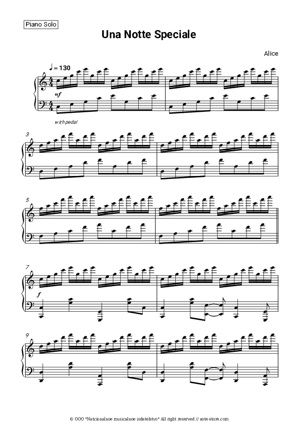 Una Notte Speciale - Alice Piano Sheet Music - Piano.Solo