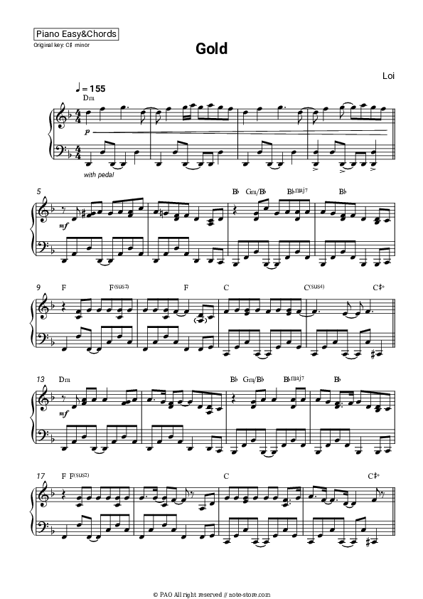 Gold - Loi Sheet Music Easy and Chords - Piano.Easy&Chords