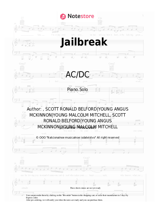 Jailbreak - AC/DC Piano Sheet Music - Piano.Solo