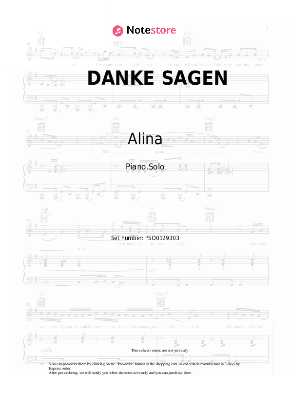 DANKE SAGEN - Alina Piano Sheet Music - Piano.Solo