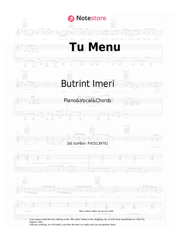 Tu Menu - Butrint Imeri Piano Sheet Music with the Vocal and Chords - Piano&Vocal&Chords