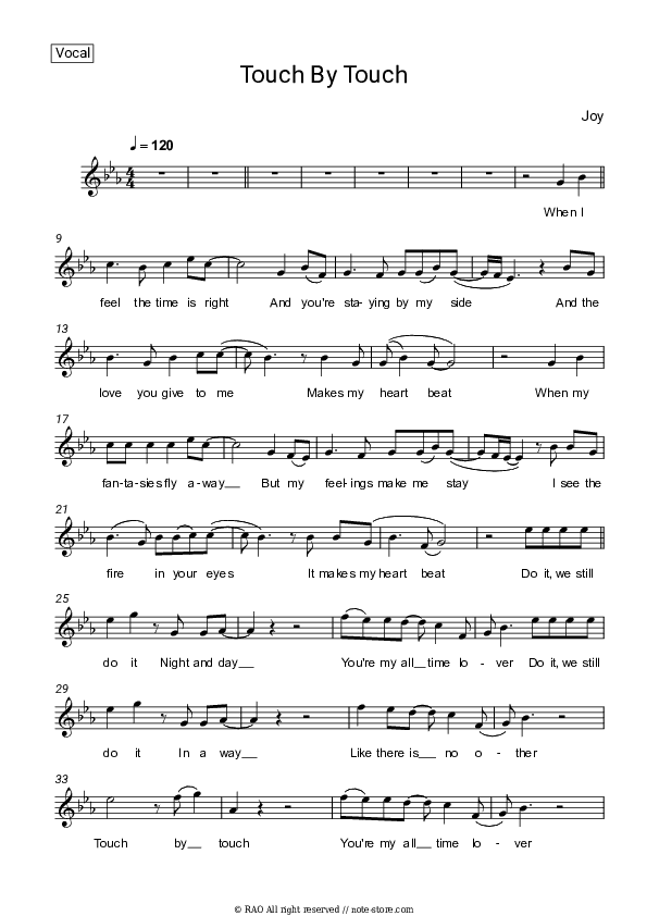 Touch By Touch - Joy Vocal Sheet Music - Vocal