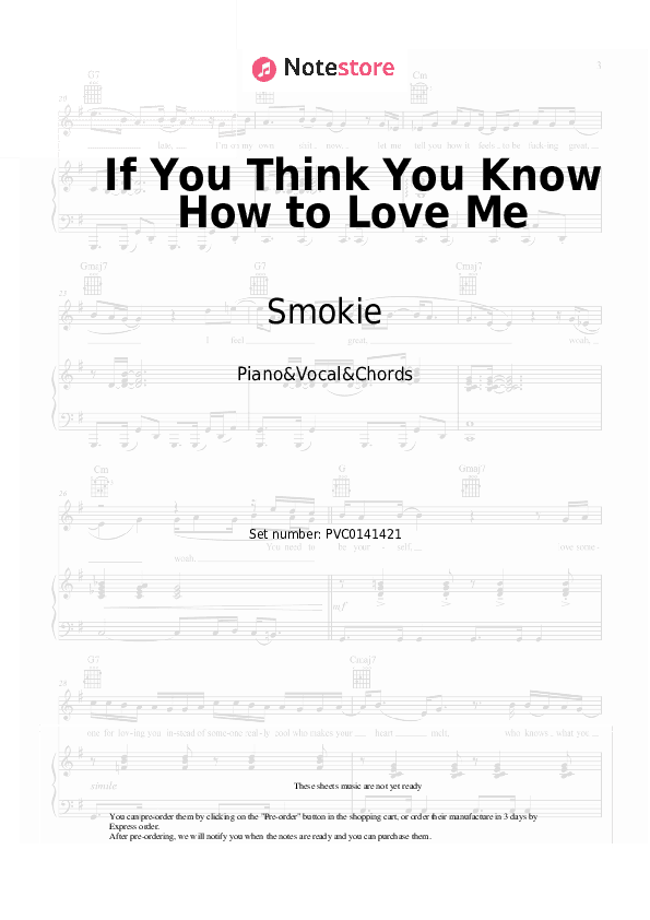 If You Think You Know How to Love Me - Smokie Piano Sheet Music with the Vocal and Chords - Piano&Vocal&Chords
