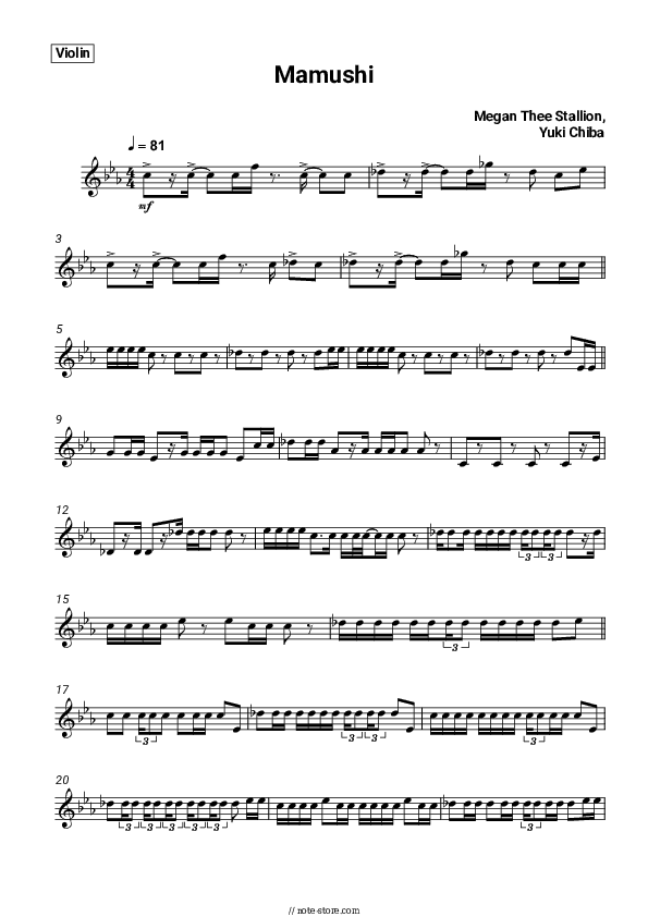 Mamushi - Megan Thee Stallion, Yuki Chiba Violin Sheet Music - Violin