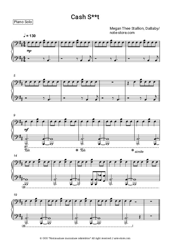 Cash S**t - Megan Thee Stallion, DaBaby Piano Sheet Music - Piano.Solo