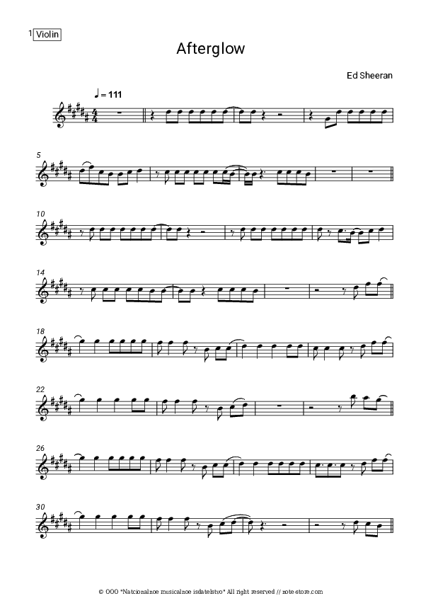 Afterglow - Ed Sheeran Violin Sheet Music - Violin