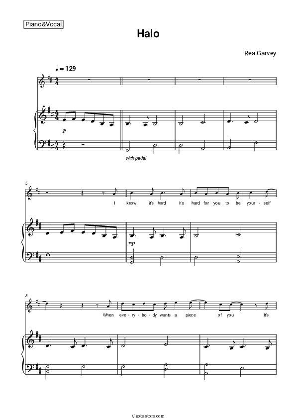 Halo - Rea Garvey Piano Sheet Music with the Voice part - Piano&Vocal