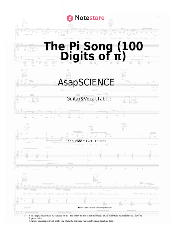 The Pi Song (100 Digits of π) - AsapSCIENCE Chords and Voice - Guitar&Vocal.Tab