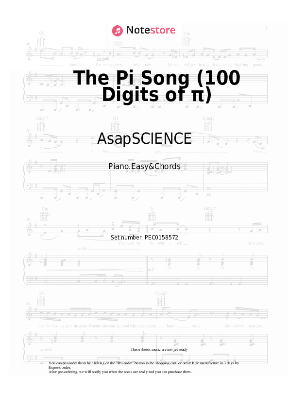 The Pi Song (100 Digits of π) - AsapSCIENCE Sheet Music Easy and Chords - Piano.Easy&Chords