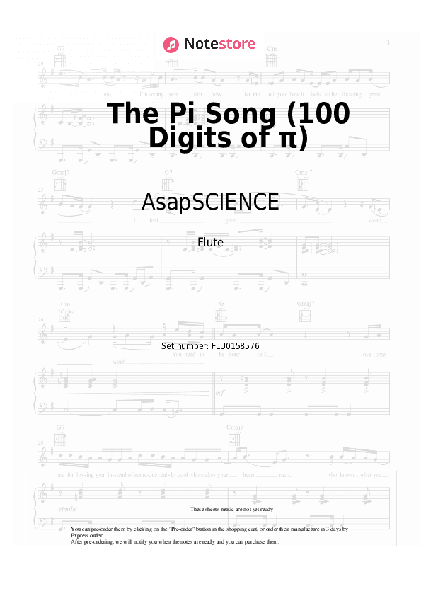 The Pi Song (100 Digits of π) - AsapSCIENCE Flute Sheet Music - Flute