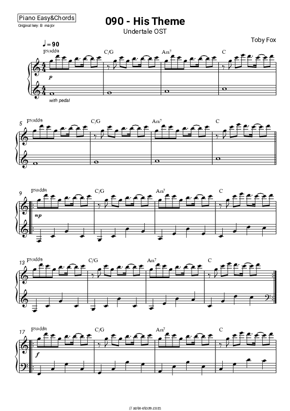 Undertale OST: 090 - His Theme - Toby Fox Sheet Music Easy and Chords - Piano.Easy&Chords