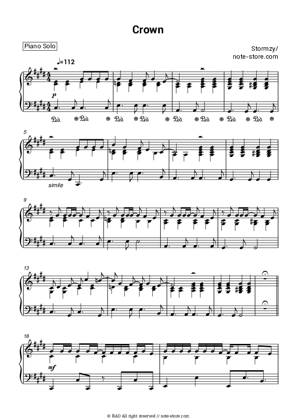 Crown - Stormzy Piano Sheet Music - Piano.Solo